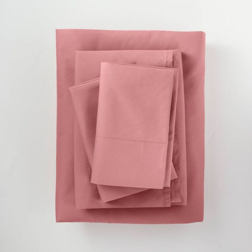 Casaluna - California King Washed Supima Percale Solid Sheet  Pink